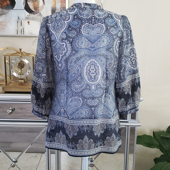 NWOT Blue & White Boho Top M - Picture 3 of 6
